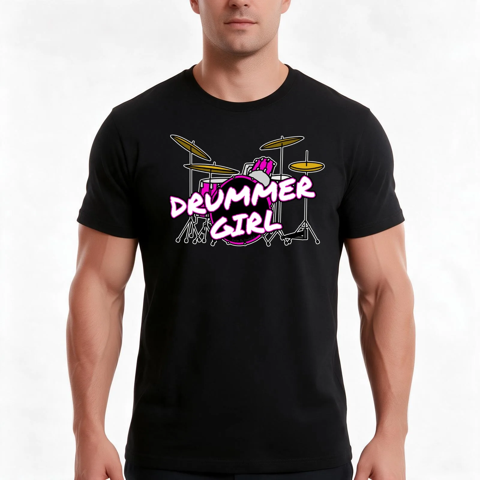 Drummer Girl Drum Kit Female Musician Drumming T-Shirt, Summer Casual Cotton Tee, Oversized Streetwear Tops, Unisex Men Women