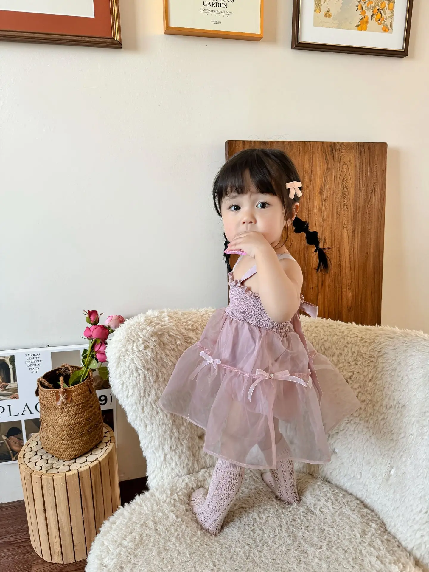 Protetor solar infantil vestido de princesa, Roupa de bebê, Verão, Novo, Coreano, Rosa, Arcos simples, Fio de malha, Roupa feminina, 2024