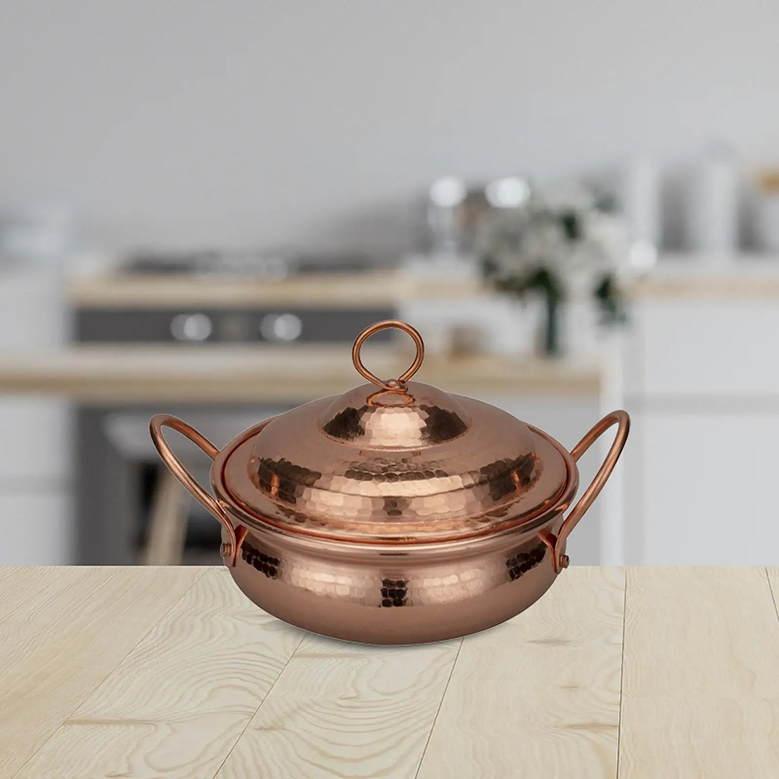 

Copper Cookware Vintage Style Elegant Stew Pan with Lid Soup Pot Handmade for Stovetop, Induction Pure Copper Pot Copper Hot Pot