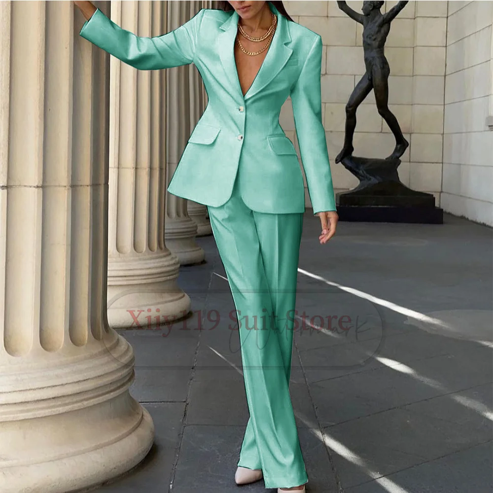 Women's Winter Solid Color Suit Single-breasted Business Casual Two Pies French Street Style Korean Suits for Women Pant Sets