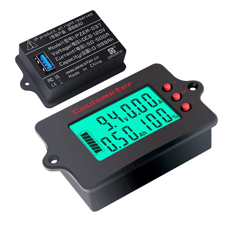 Peacefair PZEM-037 Professional Level RV Battery Meter Coulomb Counter and Voltage Current Detector Indicator for Battery Charge