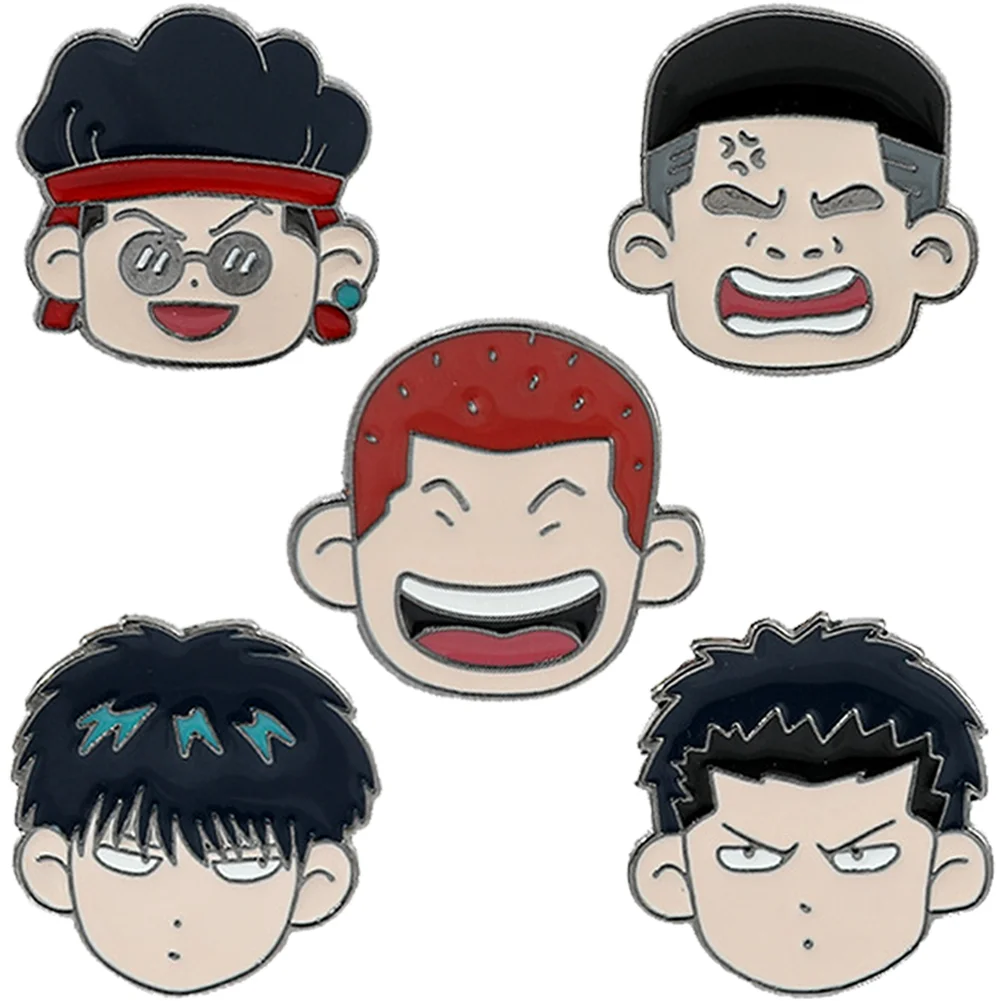 

1 Set Anime Slam Dunk Basketball Enamel Pin Brooch Sakuragi Hanamichi Hisashi Mitsui Lapel Pin Backpack Badge Fashion Jewelry