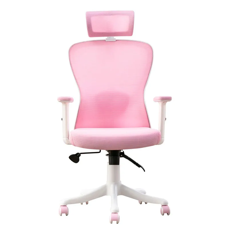 Silla ergonómica minimalista de nailon para juegos, sillón giratorio de malla transpirable, elevador de oficina, color rosa, para dormitorio de