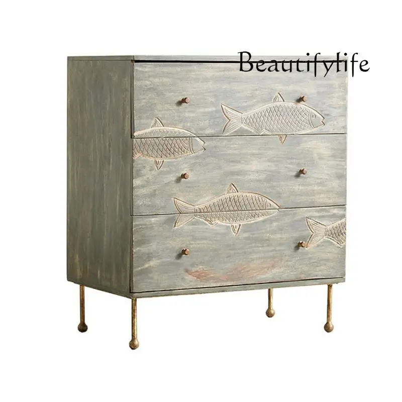 

against the wall designer model French retro solid wood American style against the wall locker entrance storage decorative