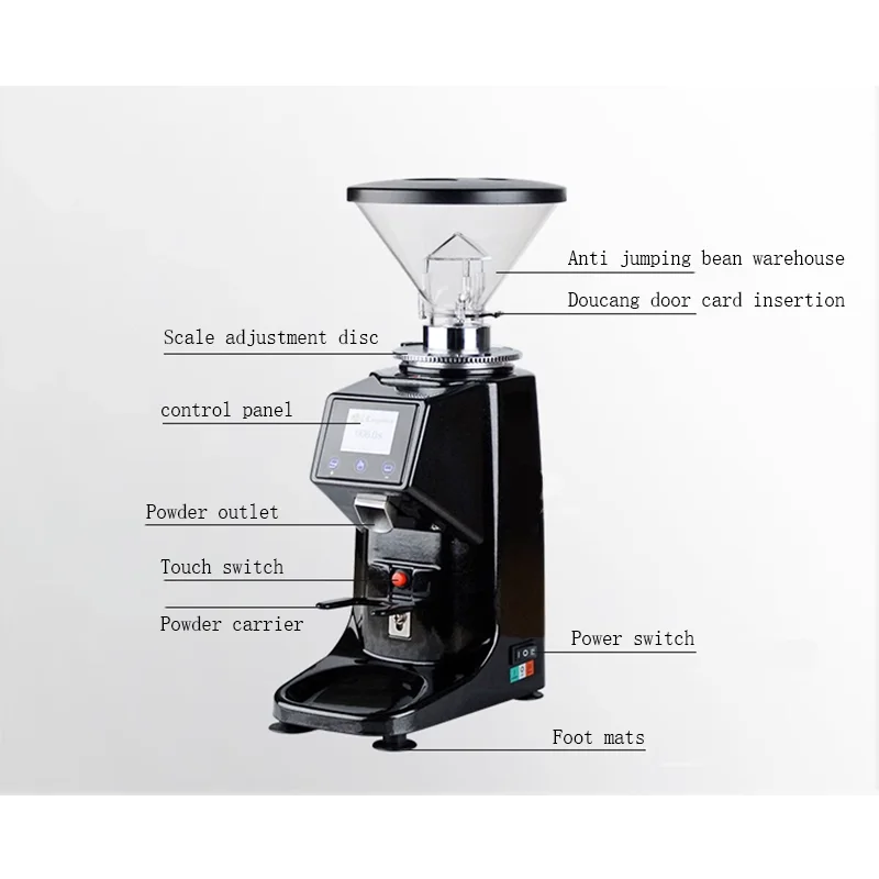 Electric Coffee Grinder Espresso Italian Flat Whetstone Miller Touch Panel Bean Crush Maker