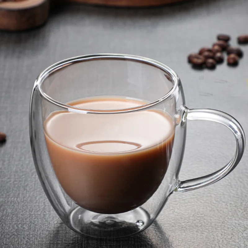 Double Wall Glass Coffee Mugs Milk Mug with Handle Cappuccino Latte Hot Drink Classic Coffee Glass Set Heat Cold Resistant Glass
