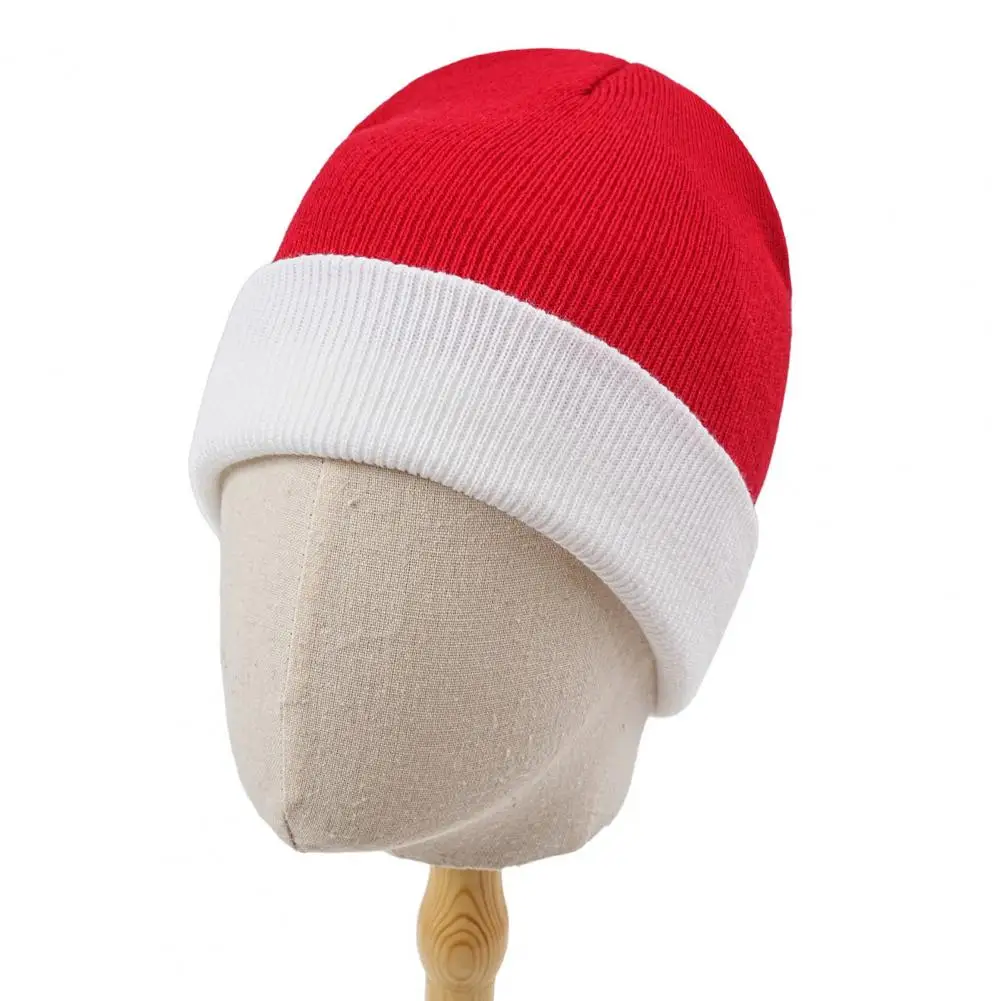 Elastic Knit Cap Knitted Winter Hat with Color Block Design Stretchy Cuffed for Outdoor Travel Cycling Weather Headwear Warm