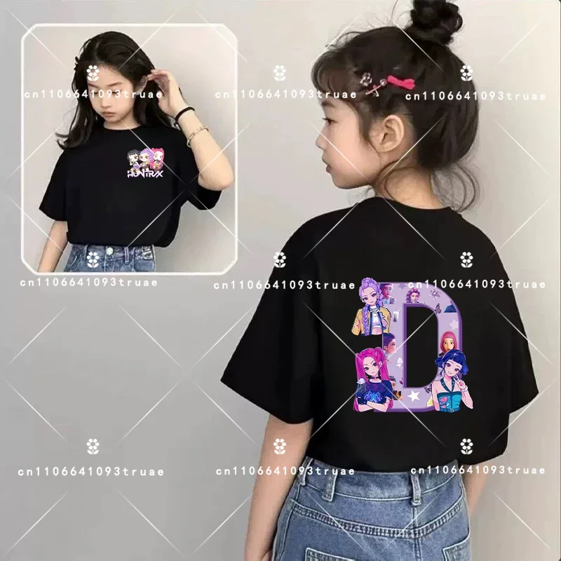 حار أزياء الفتيات الفتيان تي شيرت A-Z 26 حرف Kpop شيطان هنتر HuntrX الجرافيك الاطفال قمم قصيرة الأكمام تيز قمصان ملابس الطفل