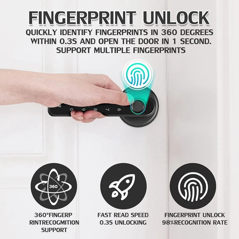 4-In-1 Smart Fingerprint Door Lock Handle Lock Tuya APP Remote Entry Door Lock For Home Office Apartment Bedroom Durable