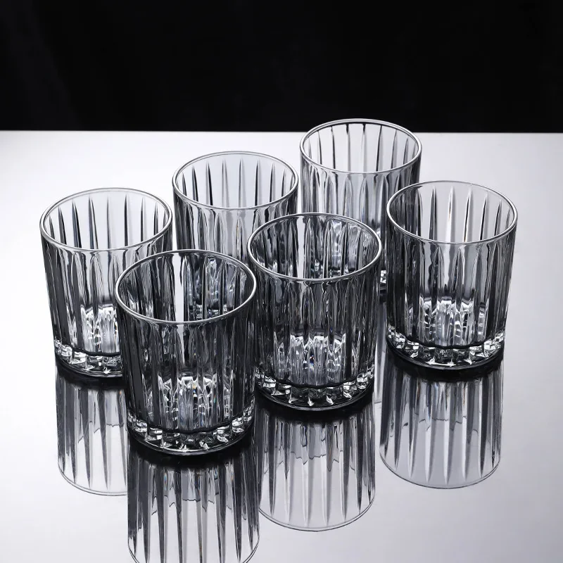 1 Piece Encraved 350ml 430ml Transparent Grey Amber  Heavy Thick Bottom Whiskey Bourbon Spirits Water Glass Tumbler Cup