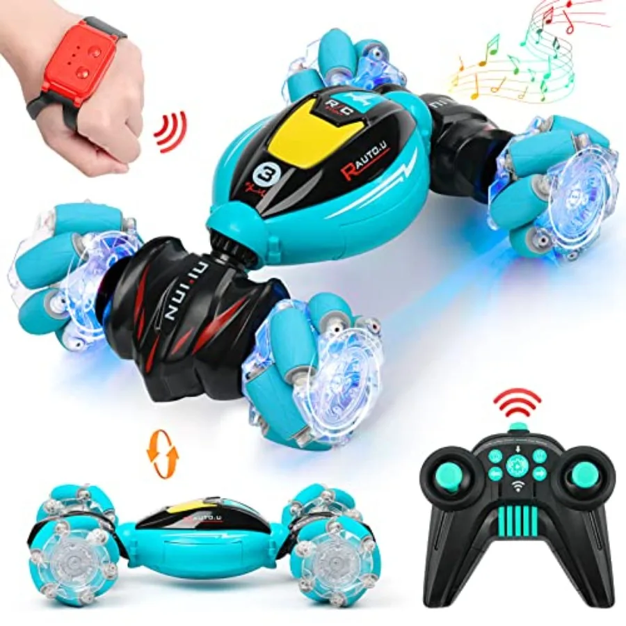 Gesture Sensing RC Stunt Car For Indoor Outdoor Play, ABS Plastic, Black Red, 2.4GHz 4WD With 360 Flips And Transforming Functi