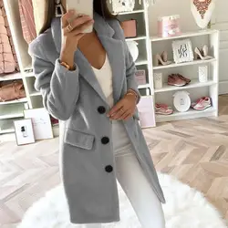 Elegante Warme Mantel Herbst Frauen Einfarbig Frühling Vintage Jacke Lange Mäntel und Jacken 2020 Plus Größe Wolle Koreanische Weibliche Mantel