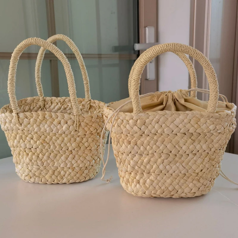 Kids Mini Straw Tote Handbag Cute String Wallet for Baby Girls Coin Pouch Kawaii Toddler Rattan Beach Hand Bags