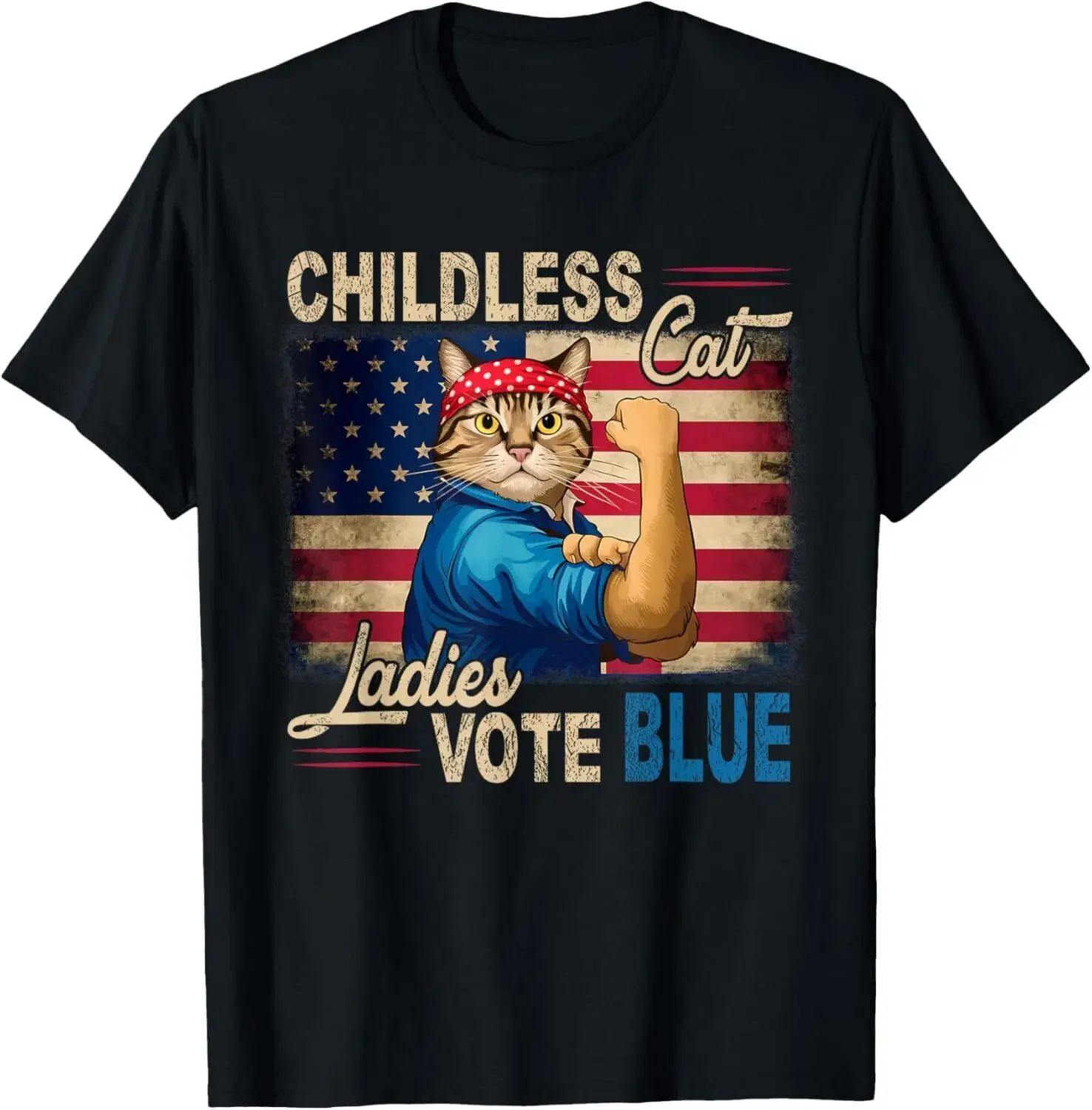 Childless Cat Ladies Vote Blue Vintage Cat Lady Kamala 2024 T-Shirt