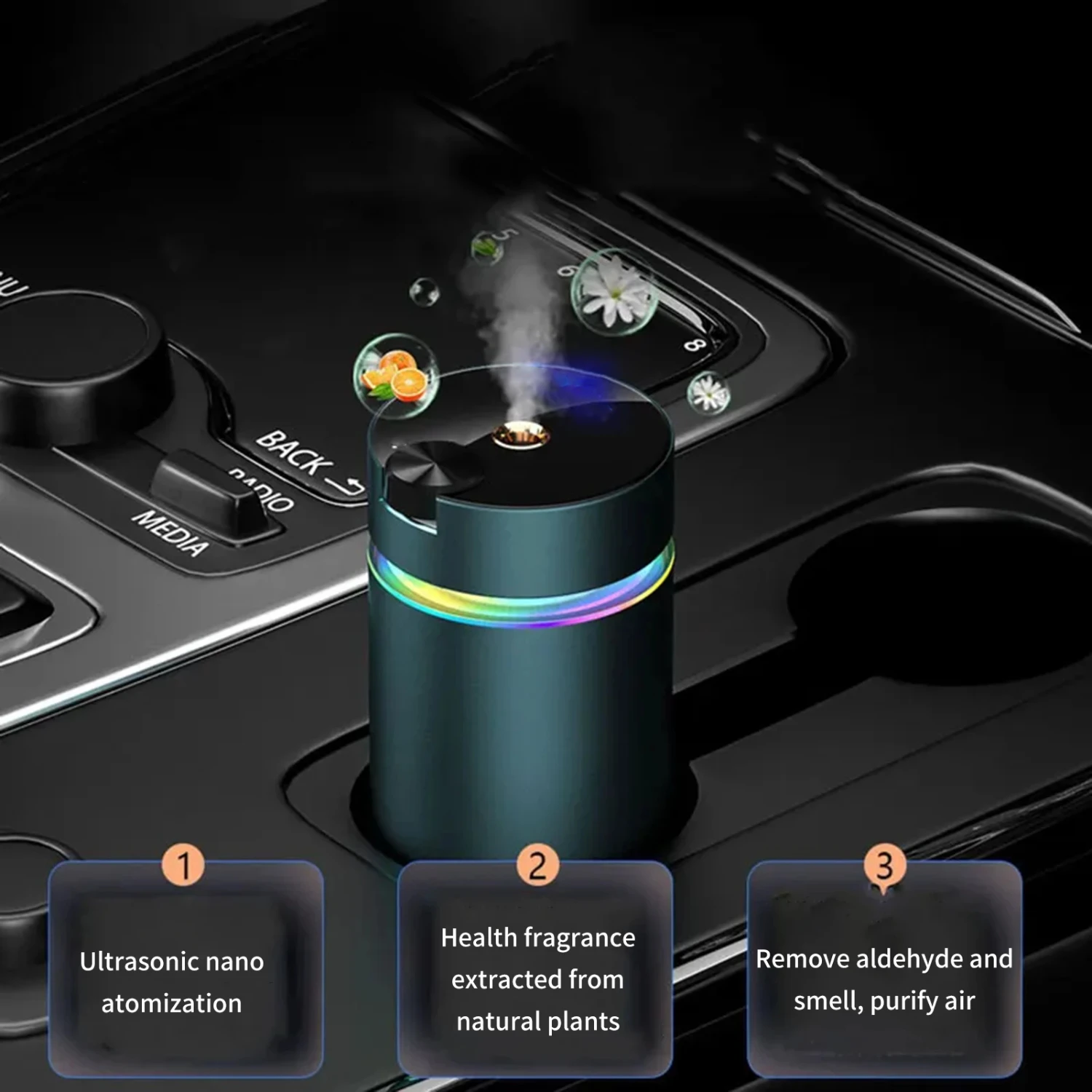 

Smart Car Air Freshener Portable Essential Oil Diffuser with Auto Shut Off Adjustable Concentration Mini Humidifier Car
