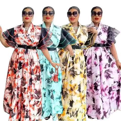 2024 Elegant African Dresses for Women Plus Size Evening Party Long Dress Africa Clothing Muslim Print Maxi Dress Outfits