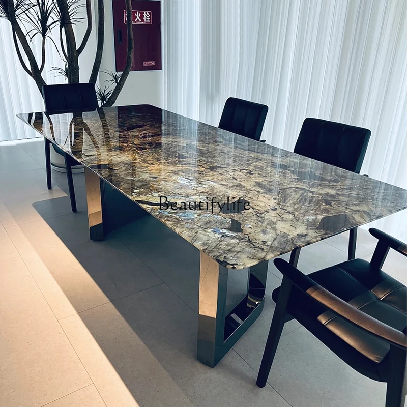 Marble Material Rectangular Light Luxury Dining Table Water Drop Luxury Stone High Sense Household Dining Table