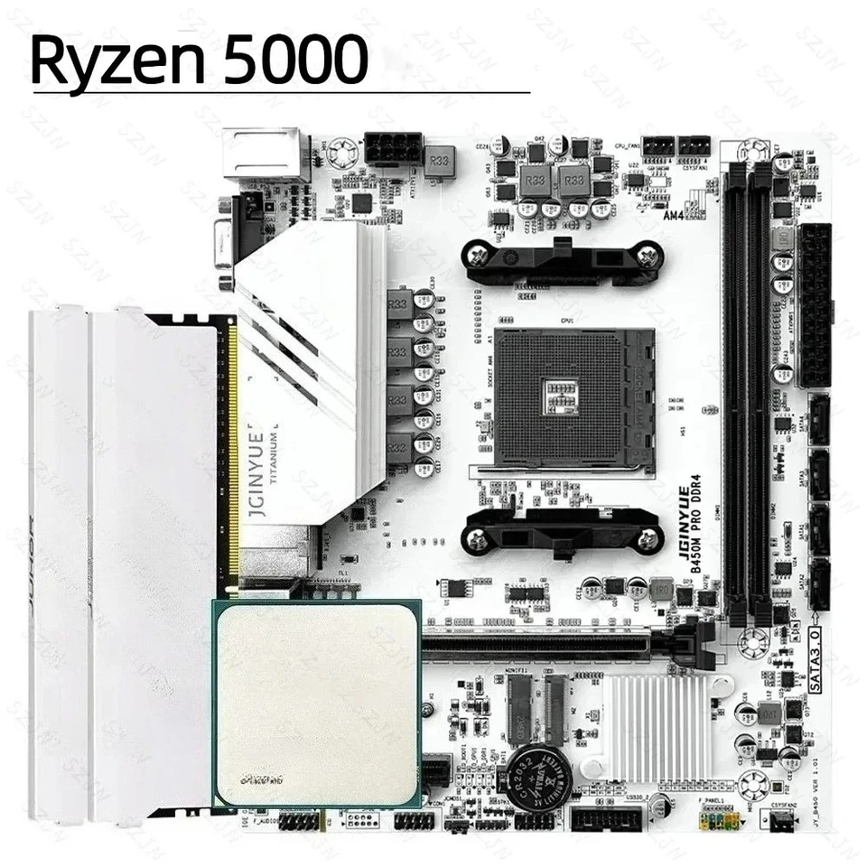 JGINYUE AM4 Motherboard Kit B450M Motherboard Set with Ryzen R5