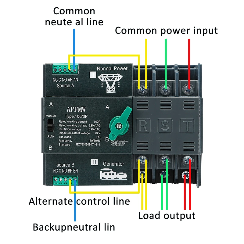 Imagem -03 - Apfmw-interruptores de Transferência Automáticos do Poder Duplo Ats Ininterrupto do Trilho do Ruído 63a 100a 50hz 60hz qg 2p 3p 4p 220v