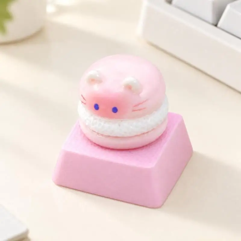 Rounded 3D Feline Cake Keycap for Plus-Shaped Stem Mechanical Keyboards, Decorative Single-Button Replacement Accent