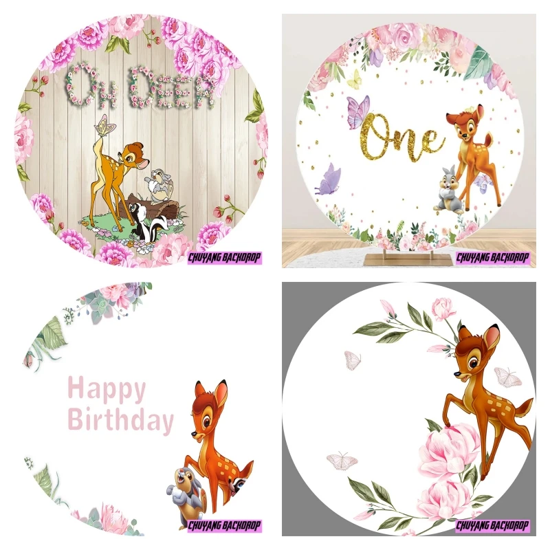 Cartoon Disney Forest Animals Round Background Bambi Bunny Deer Photography Circle Backdrop Baby Shower Birthday Party Banner