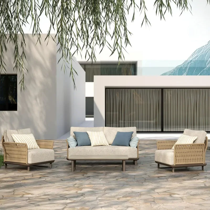 Customized Splicing Combination High-End Outdoor Furniture for Hotels and Villas Living Room Double Bench Metal Coffee Table