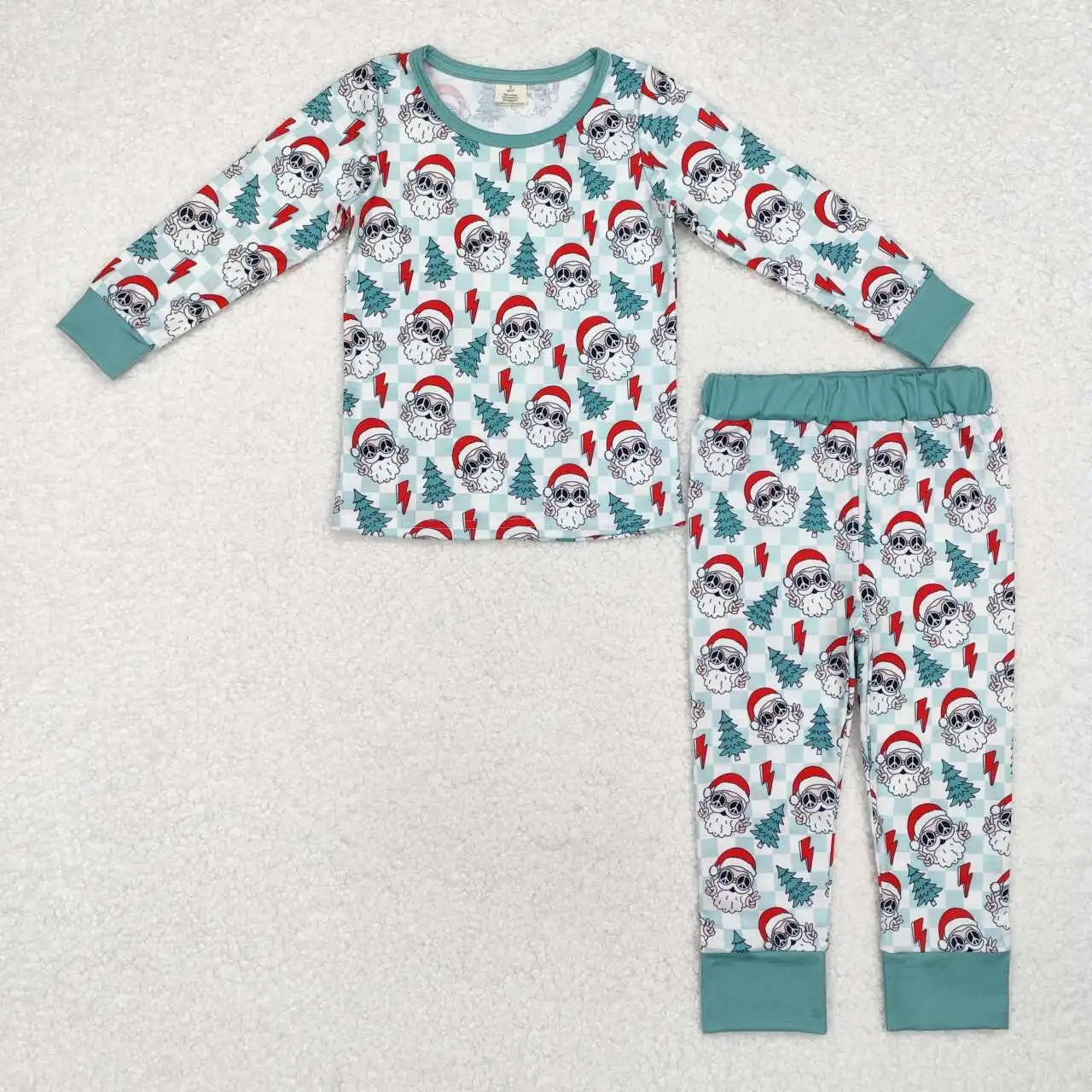 

NEW RTS Infant Boys Christmas Bamboo Set Santa Claus Pattern Long Sleeve Pants Boys Holiday Pajamas