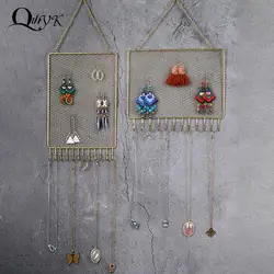 Colgador de pared de malla de Metal con ganchos, colgante con forma de nube y gato para joyería, pendientes, collar, pulsera, organizador, estante de exhibición