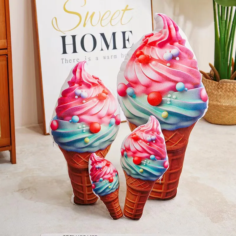 Summer ice cream cone plush pillow filled with simulation food snacks soft cushion backrest decoration children's gifts.