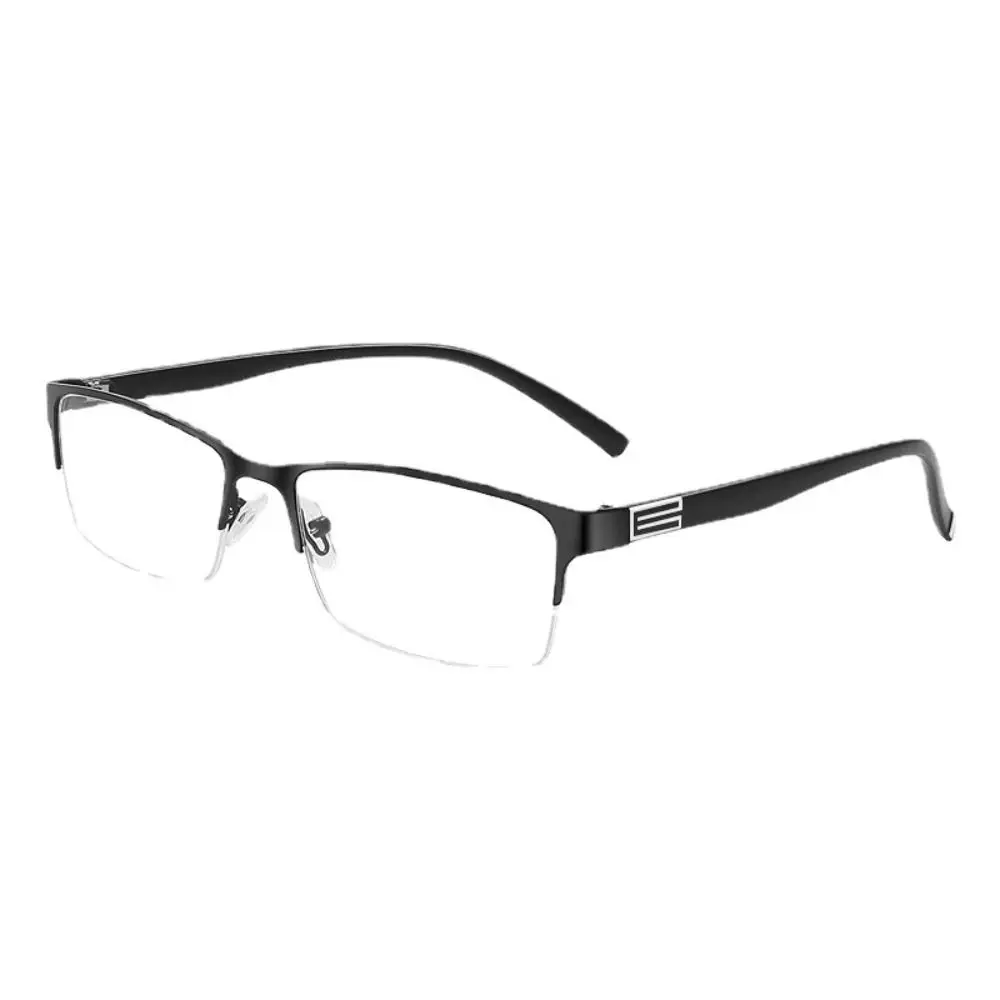 

Portable Metal PC Reading Glasses Black Grey Square Half Frame Ultra Light Frame Eye Protection Men