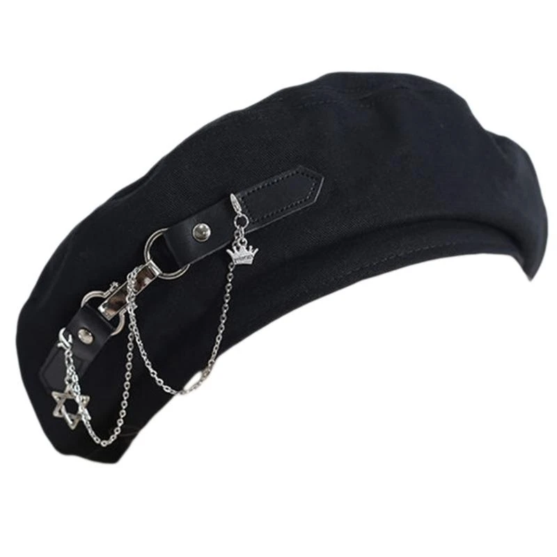 400A Girls Handmade Elegant Chain Tassels Gothic Painter Hat Gift for Friend