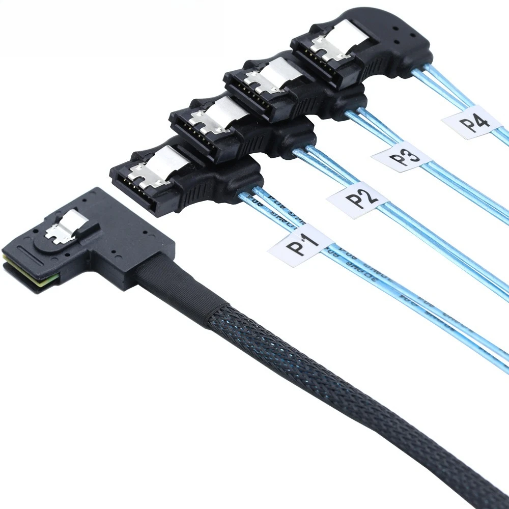 2Pcs Mini SAS HD SFF-8087 left turn 4 SATA 7P left turn server high speed in-machine cable