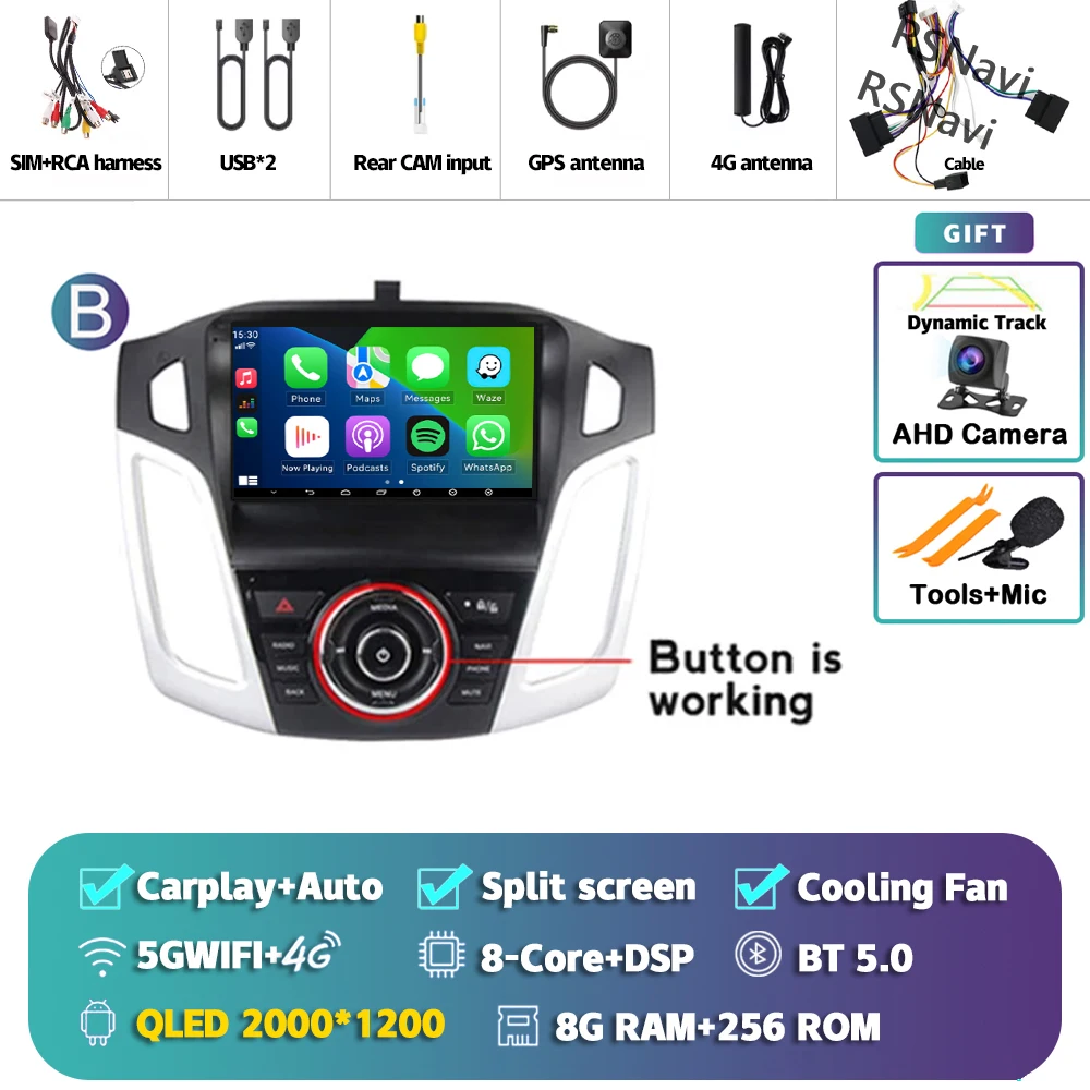 Android 15 Carplay Auto Autoradio Multimedia Speler voor Ford Focus 3 2011-2019 Autoradio Wifi+4G DSP GPS Stereo 2din Head Unit