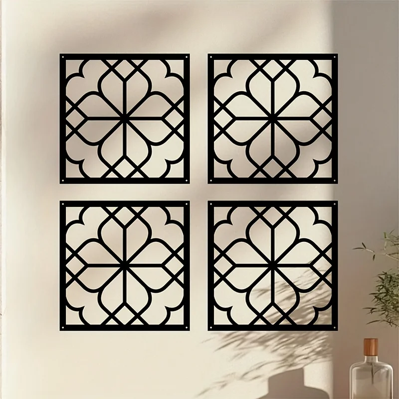 CIFBUY Metal Wall Art Industrial Silhouette Square Carved Leaves Rustproof Black Vintage Panel Decor for Living Room Entryway