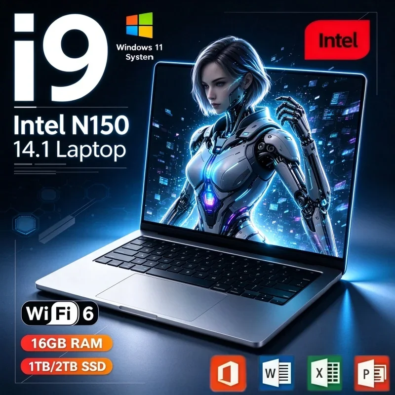 Portable 14.1 Inch Laptop Intel N150 Processor 32GB RAM 2TB SSD 1920*1080 Screen Windows 11 Notebook For Office Entertainment