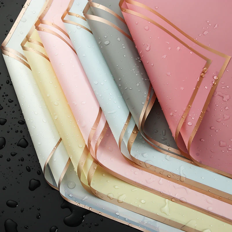 

10pcs/set Waterproof Gold Border Floral Bouquet Gifts Wrapping Paper DIY Flower Shop Flowers Packing Material Florist Supplies