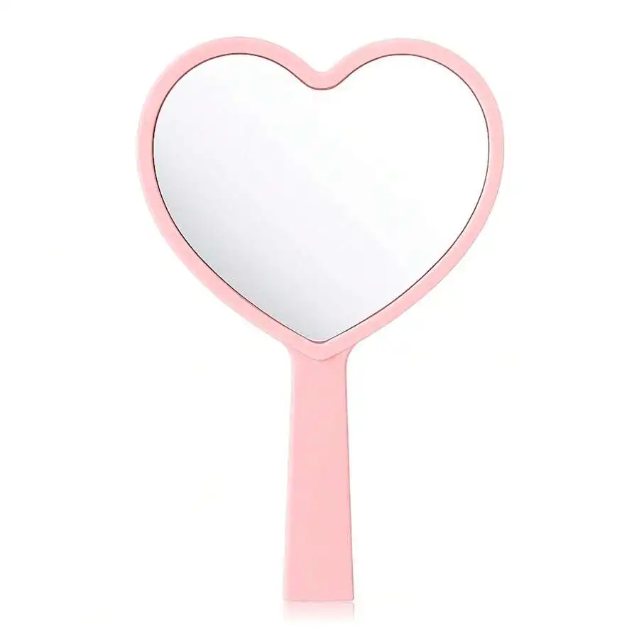 

Pink Heart Shaped Handheld Makeup Mirror Portable Cosmetic Mirror For Eyelash Grooming Daily Use Travel Gift