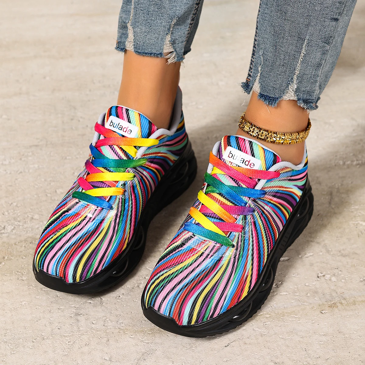 2026 New Women's Colorful Striped Sneakers Air Cushion Comfortable Casual Sports Shoes Breathable Running Trainers for Ladies view 2