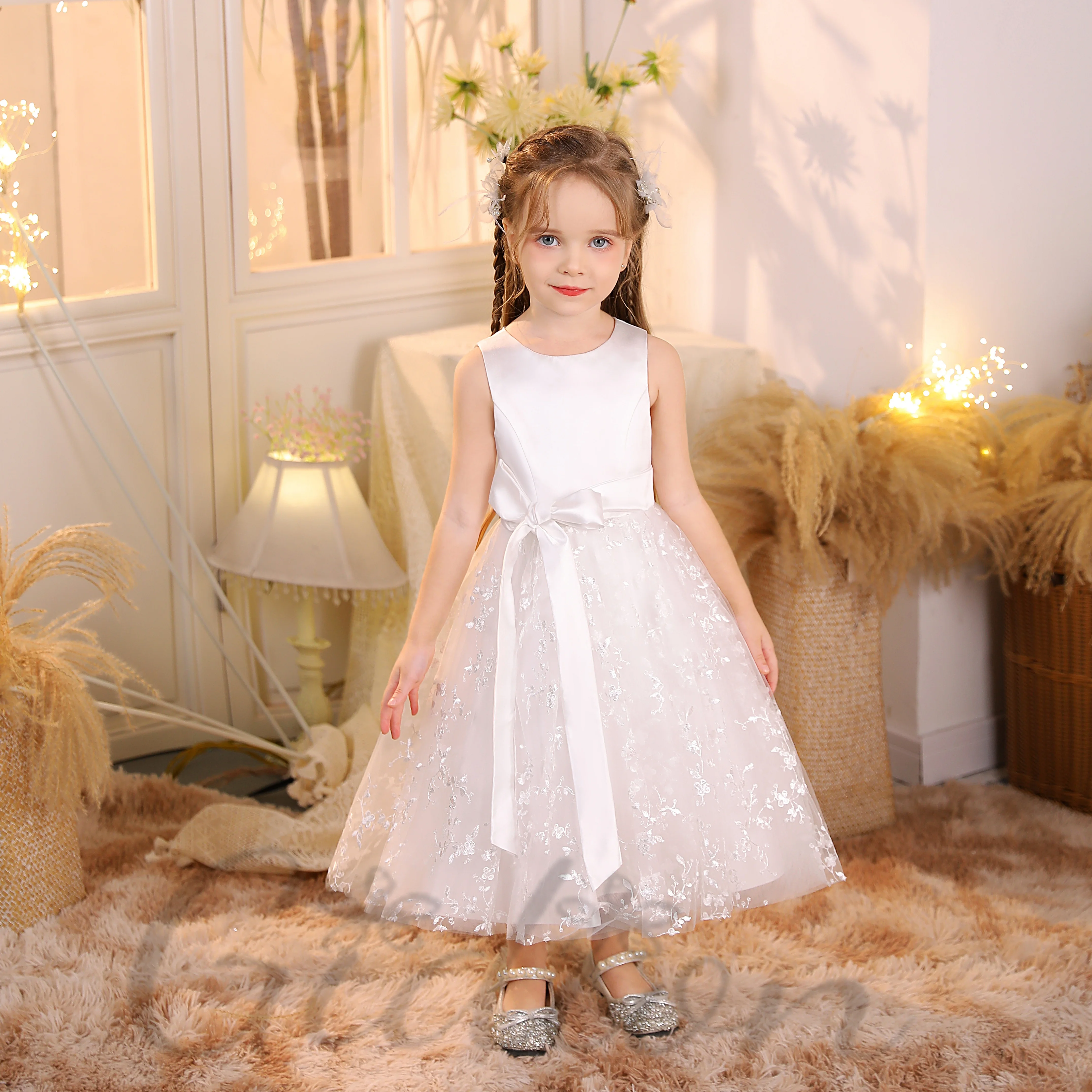 

Satin/Tulle Princess Flower Girl Dress For Children First Communion Wedding Show Pageant Prom Night Banquet Birthday Party Event