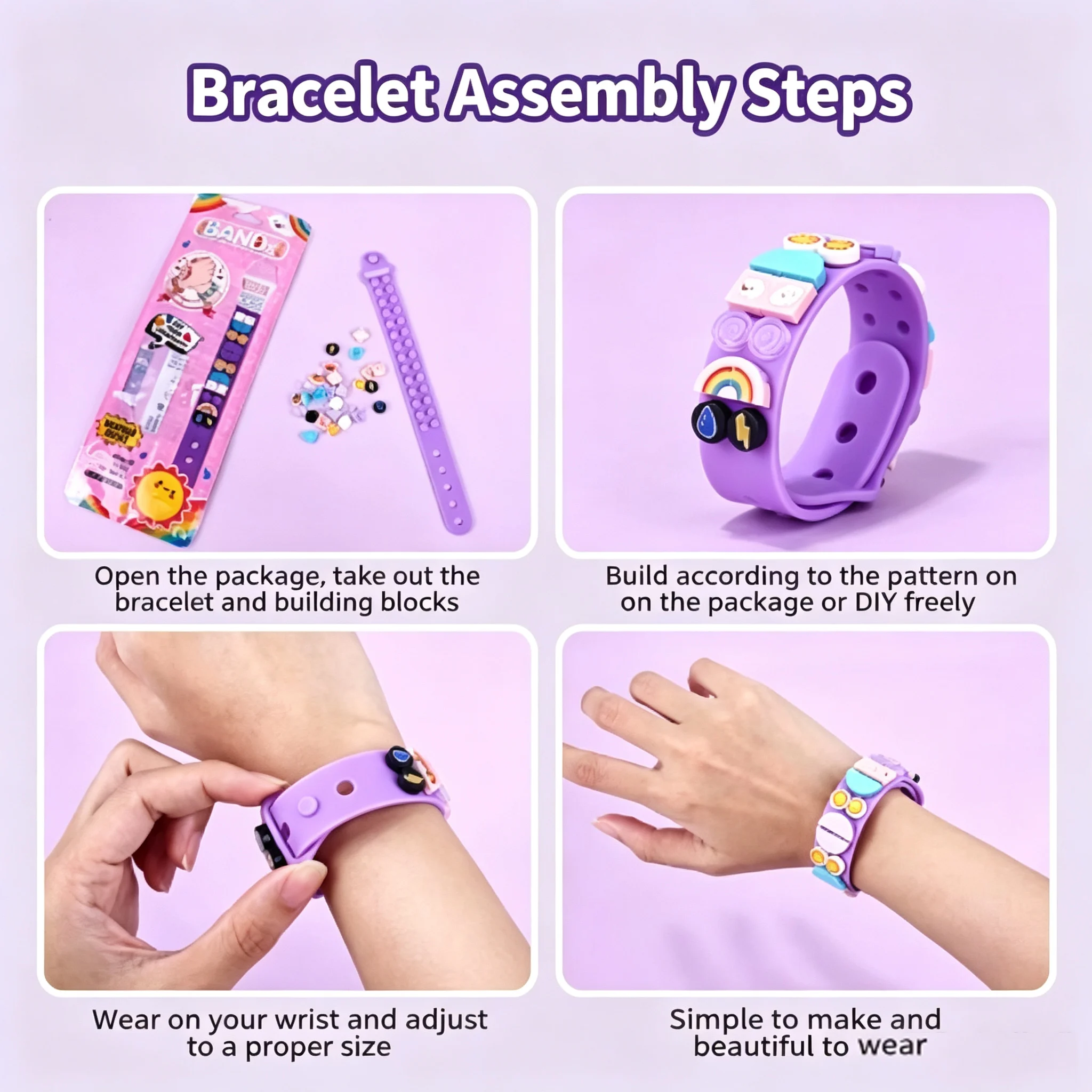 DIY Building Block Bracelet Wristband Kids Decorative Bracelet Toy Animal Ocean Bricks Candy Series Puzzle Gift for Girls Boys