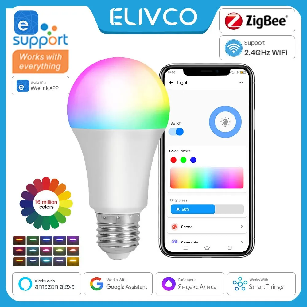 

EWelink Wifi/Zigbee умная Светодиодная лампа E27 RGB умная светильник лампочка 100-240 в умные лампы для Google Home Alexa Alice Smartthings