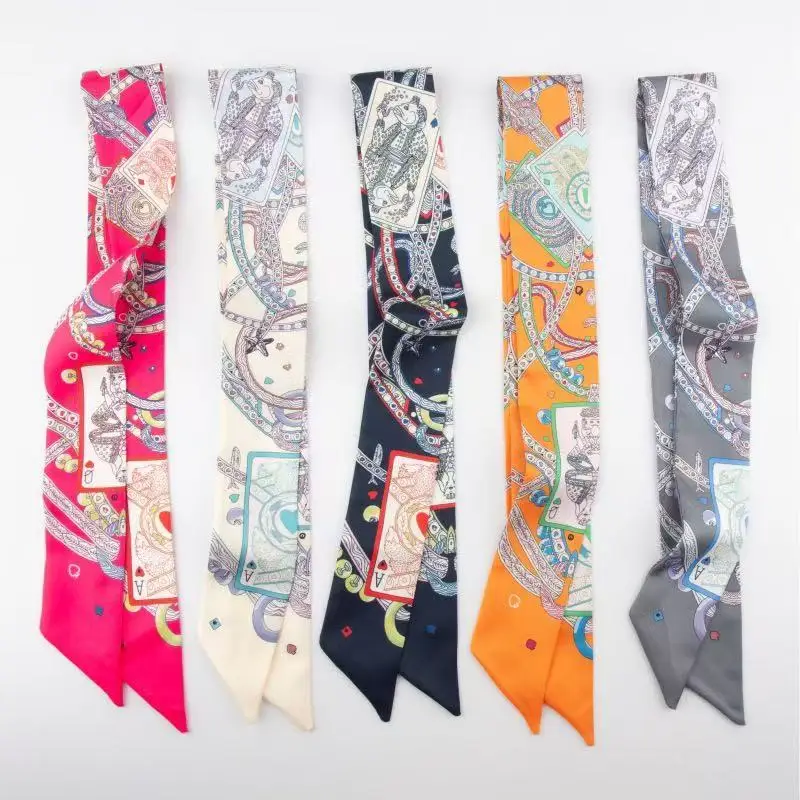 5*90cm Chess and Card French Versatile Silk Scarf Headband F