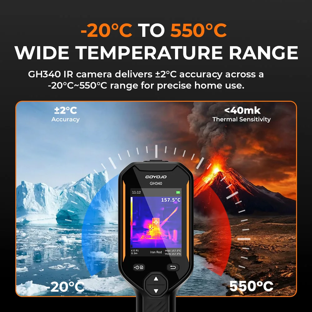 GOYOJO GH192 GH340 Thermal Camera, 320 X 240 2.8" LCD Screen, Dual-Camera Thermal Imaging Camera with 2MP Visual Camera Infrared Cameras for HVAC Electrical Building Inspection