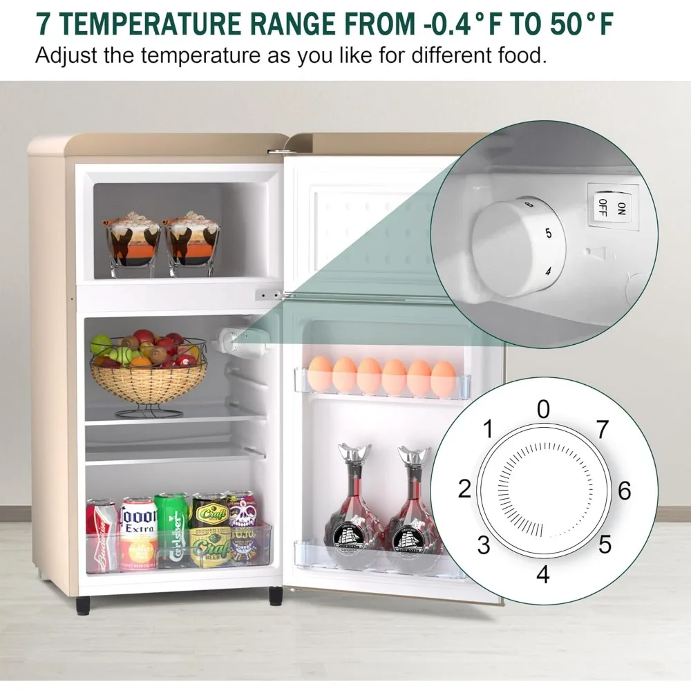 4.1 Cu.Ft. Mini Fridge,Retro Compact Fridge with Freezer Double Door for Bedroom, with Thermostat Control for Dorm,RV