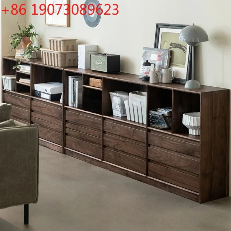 

North American Black Walnut Bookcase Japanese Combination, Living Room Storage Storage Display, Floor-to-ceiling, Low Cabinet