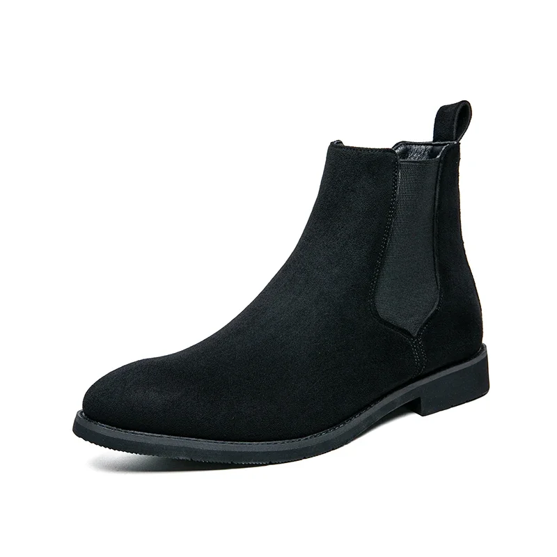 Chelsea Boots for Men Wine Red Black Faux Suede Business Low-heeled Handmade Fashion Men Boots