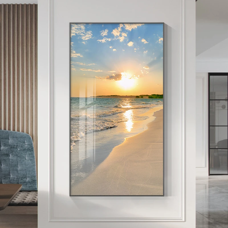 Canvas Print Seaside Sunrise Sunset Pier Highway Landscape Painting Nordic Wall Art Picture Poster for Living Room Home Decor