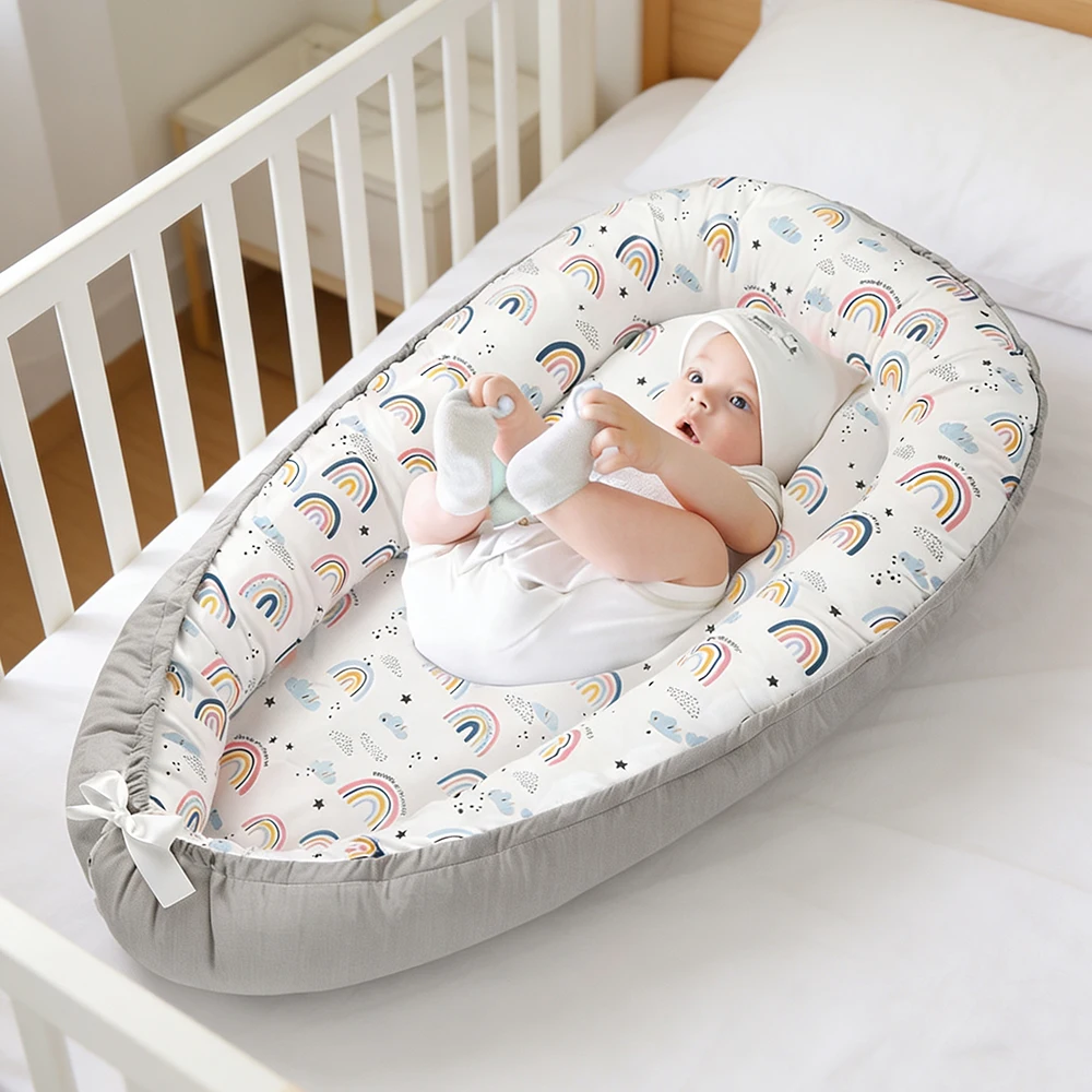 

Детское гнездо для сна, шезлонг для новорожденных, хлопковая дышащая регулируемая детская кроватка в кроватке, портативная