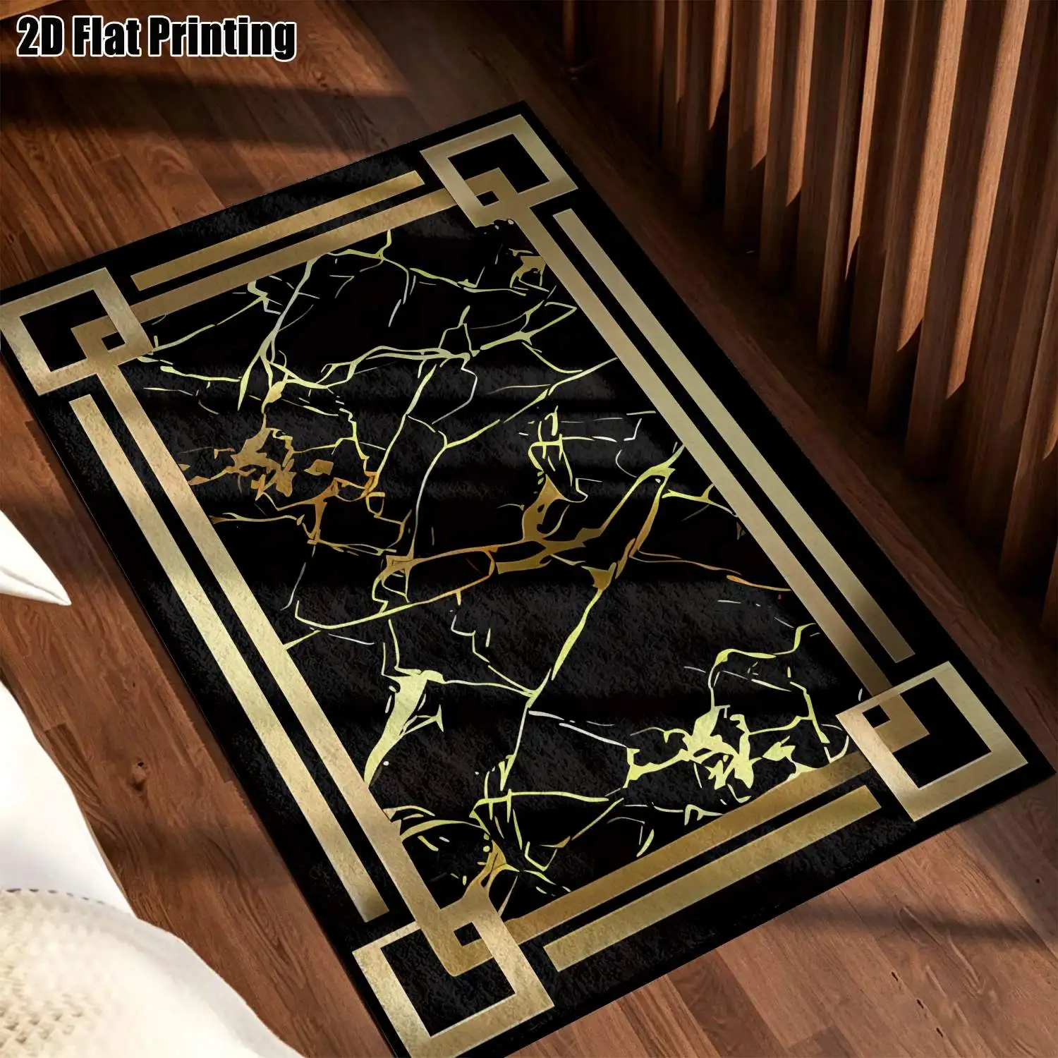 1Pc 2D Printed Carpet: Black Gold Marble, European/Modern Minimalist/Geometric/Vintage/Instagram Style, Home Decor Floor Mat, Multi-Size, Machine Washable, Suitable for Entrance/Dining/Foyer/Bedroom/Living Room