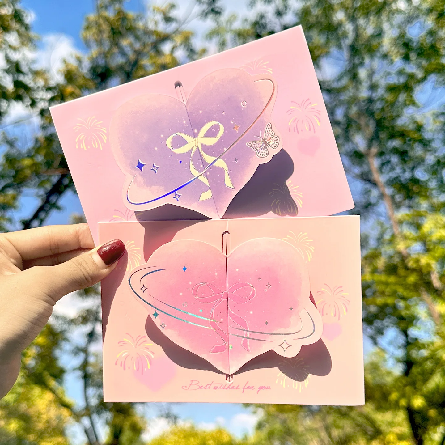 3D Greeting Card Heart-Shaped Card Birthday Gift for Girls with Envelope